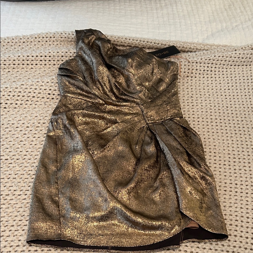 DO+BE Shimmering Bronze One-Shoulder Dress